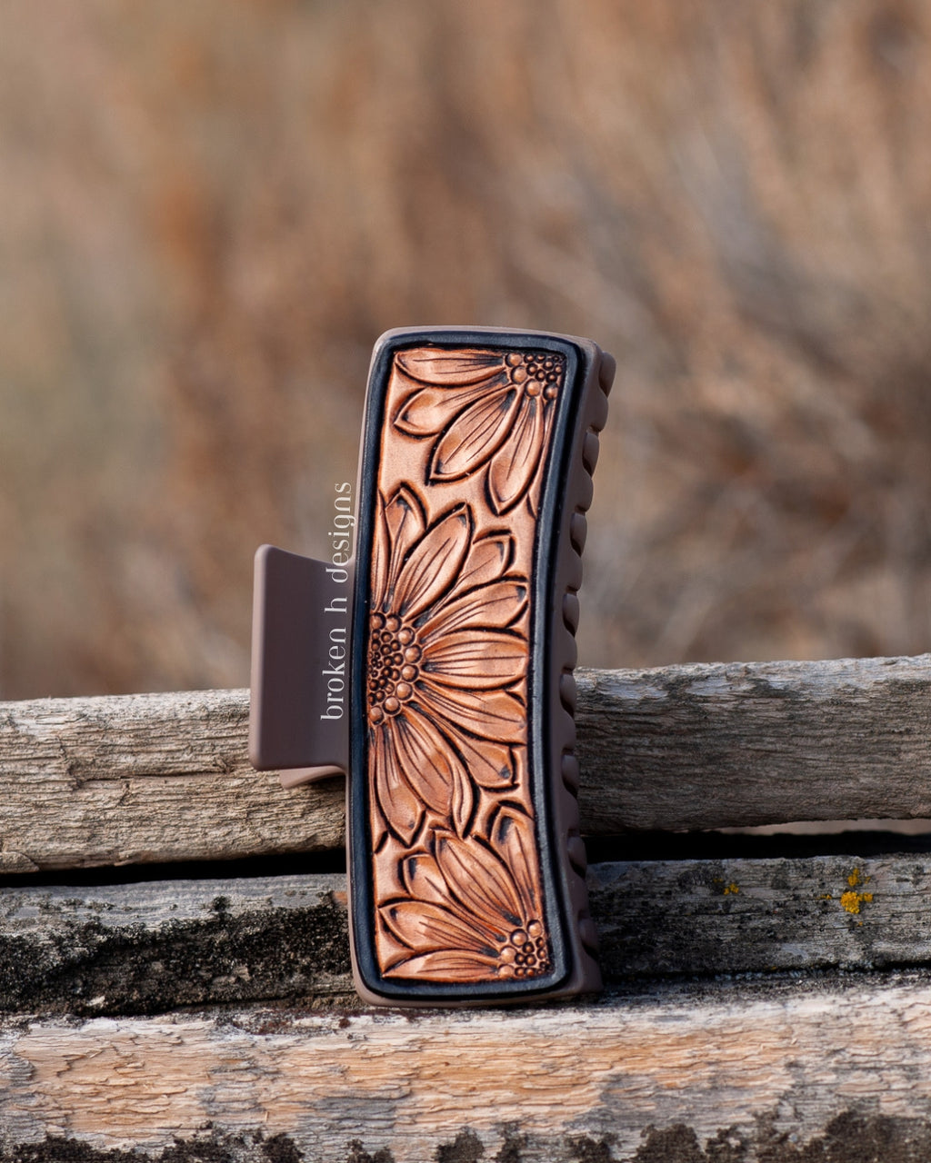 XL Tooled Leather Hair Clip