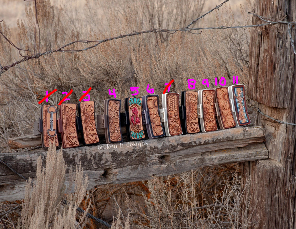 XL Tooled Leather Hair Clip