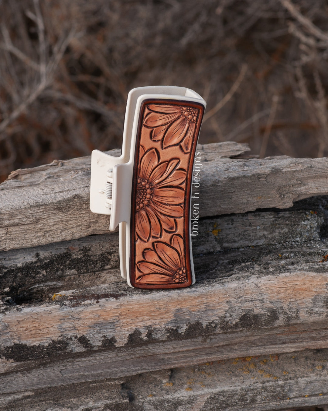 XL Tooled Leather Hair Clip