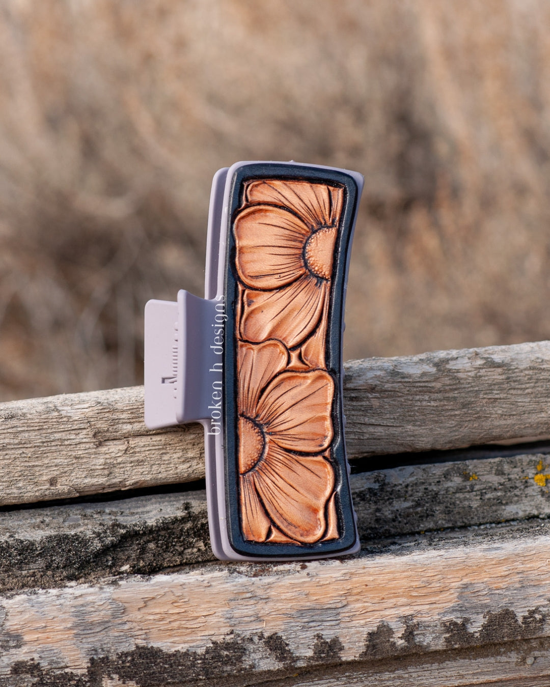 XL Tooled Leather Hair Clip