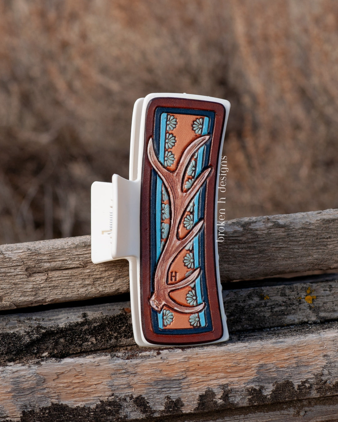 XL Tooled Leather Hair Clip