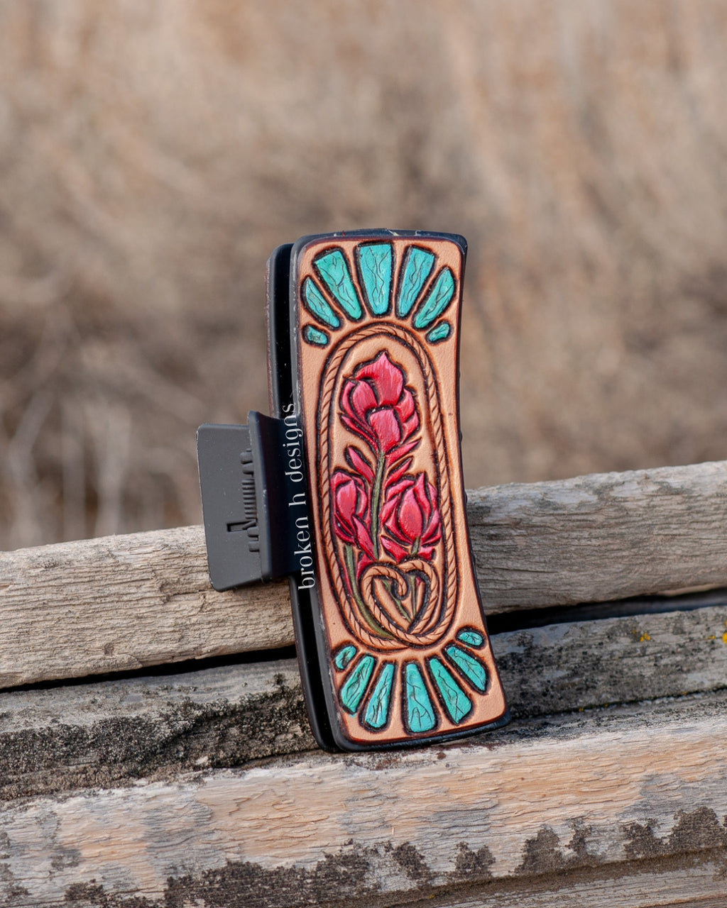 XL Tooled Leather Hair Clip