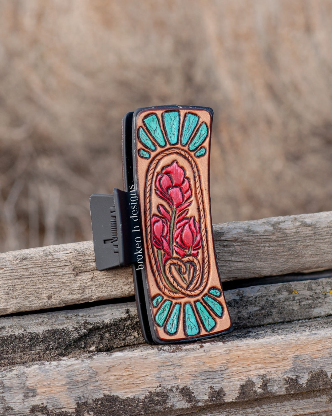 XL Tooled Leather Hair Clip