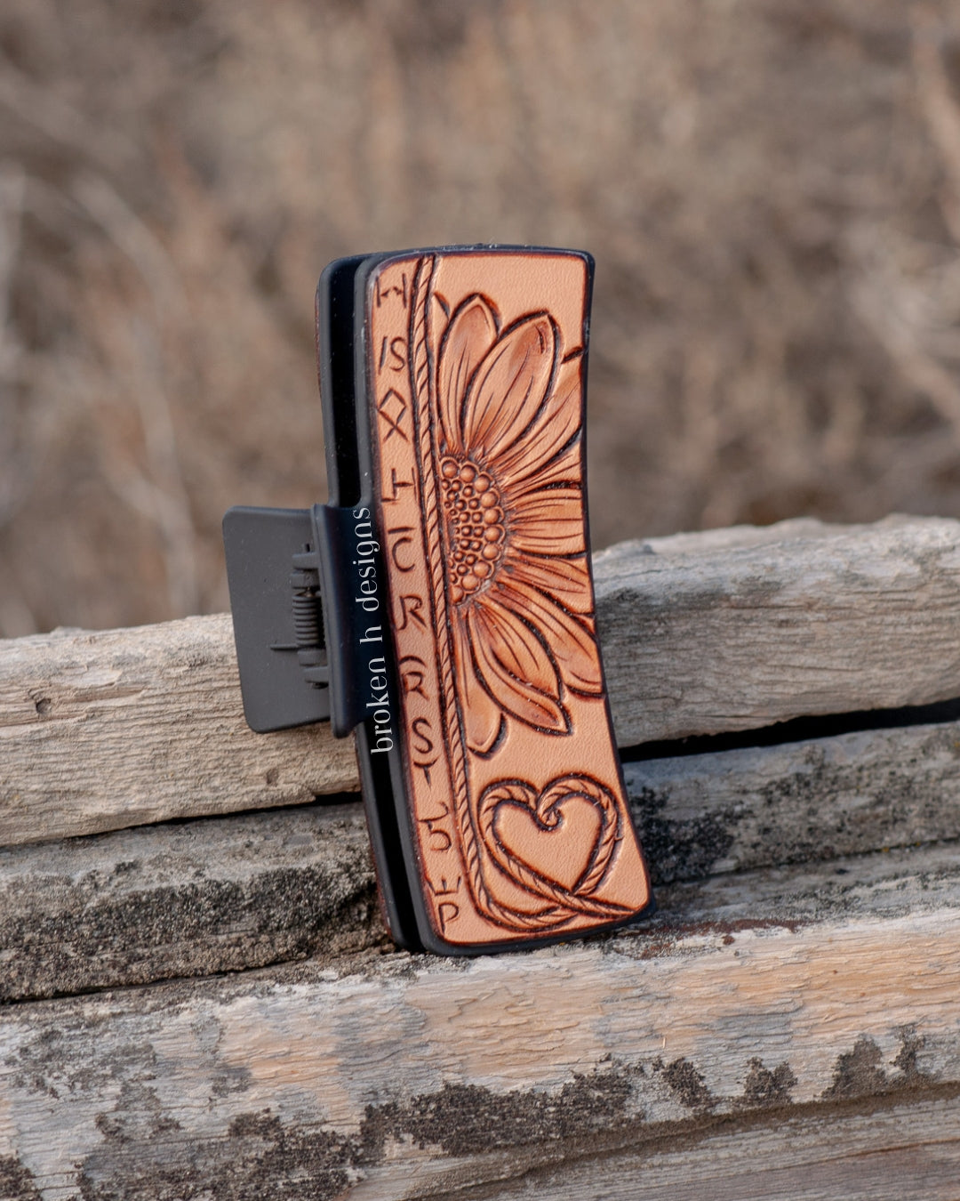 XL Tooled Leather Hair Clip