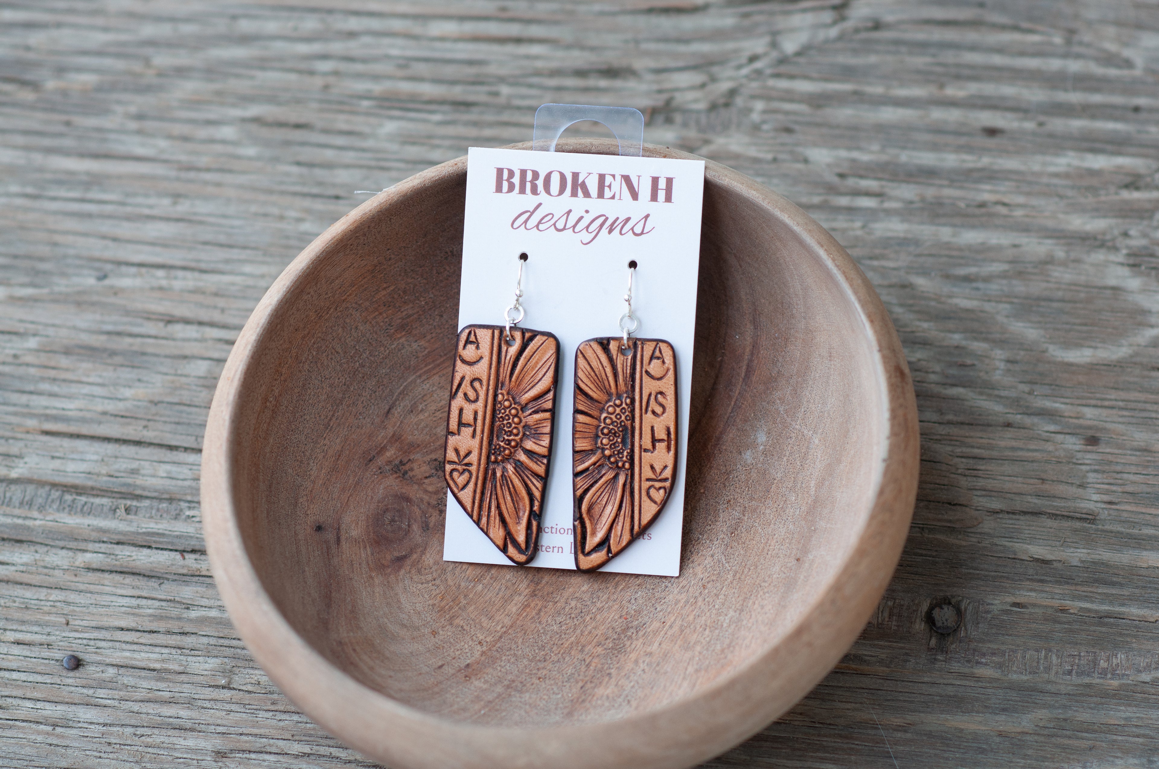 Branded Sunflower Leather Earrings