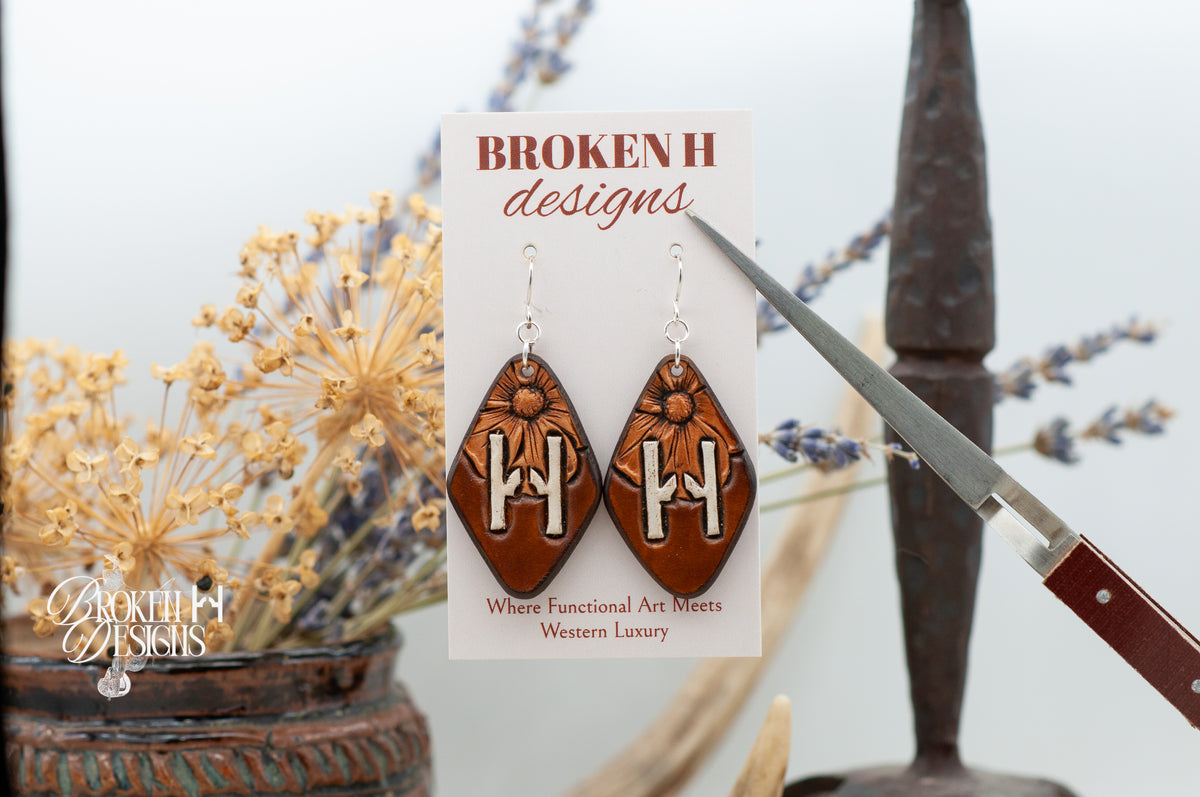 Branded Broken H Leather Earrings