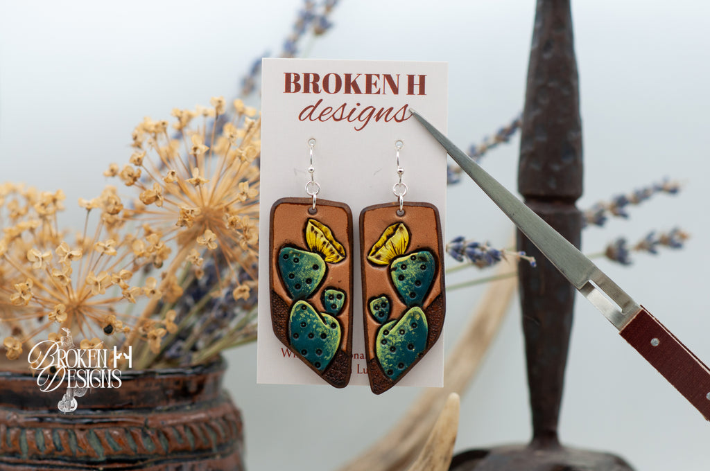 Cactus Tooled Leather Earrings