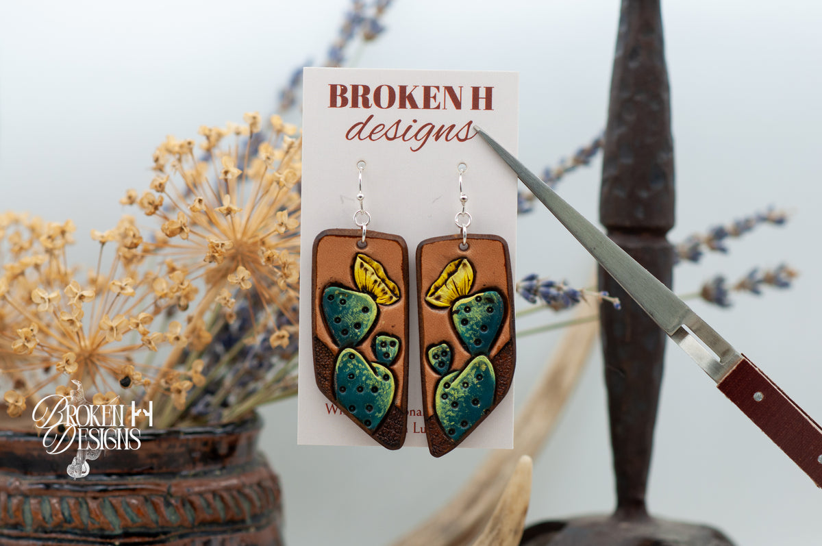 Cactus Tooled Leather Earrings